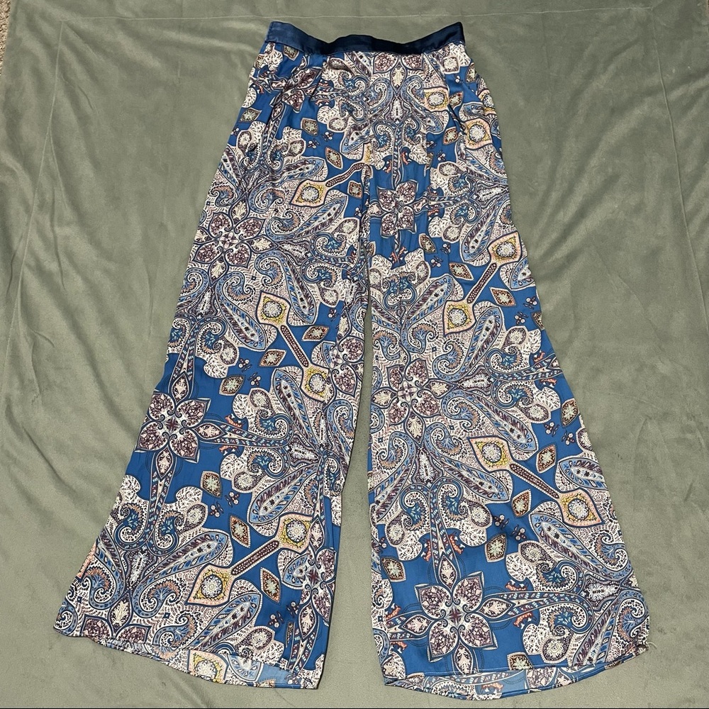 Anthropologie Elevenses Ines Blue Paisley Wide Leg Pants EUC Size M